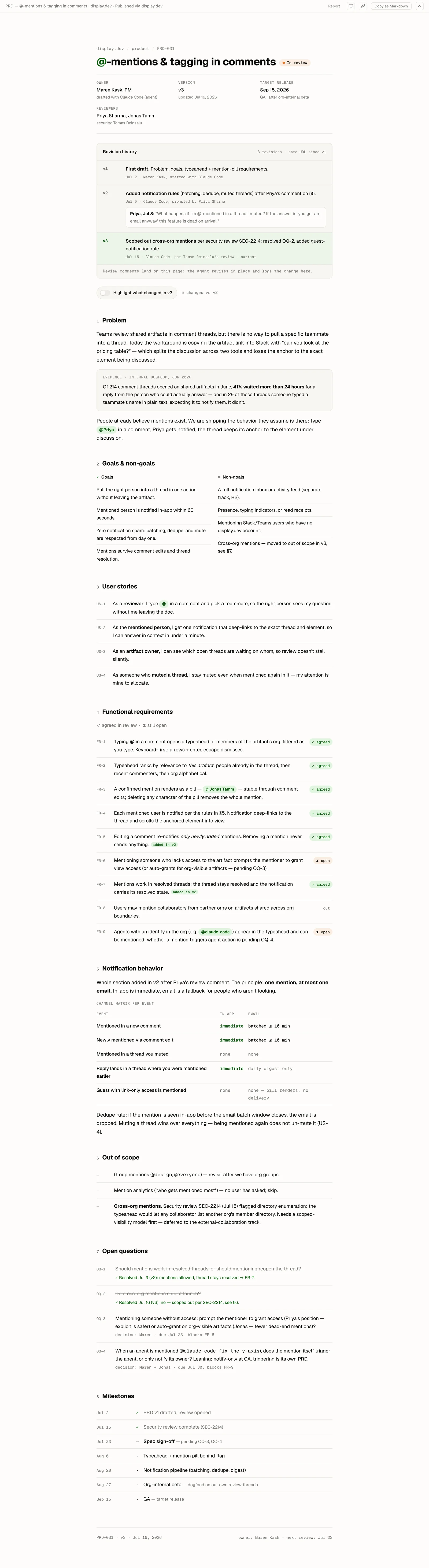 Specs & PRDs example artifact